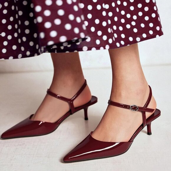 Kitten Heels for Women Pointed Toe Ankle Strap Low Heel Pumps Shoes Dressy 1.5" - Picture 4 of 9